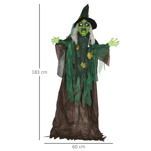 6ft Animated Halloween Witch Prop Outdoor Decoration with Glowing Eyes & Hear