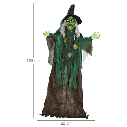 6ft Animated Halloween Witch Prop Outdoor Decoration with Glowing Eyes & Hear