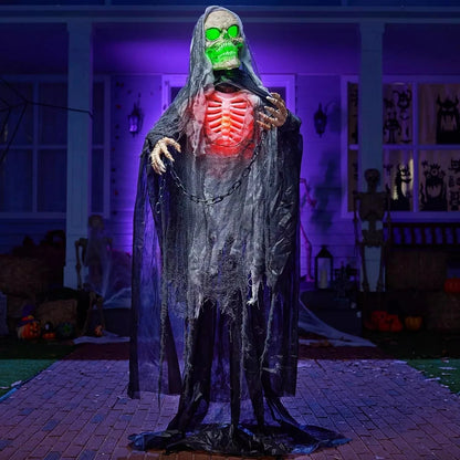 65" Halloween Animatronics Standing Grim Reaper Decoration with Breastbone, Life