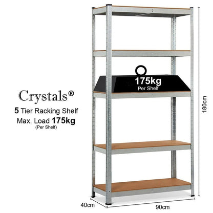 4x Metal 5 Tier Garage Shelves Shelving Unit Racking Storage 180 x 90 x 40cm