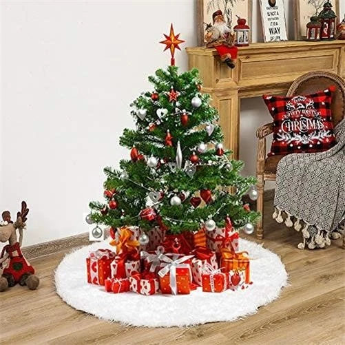 White Faux Fur Christmas Tree Skirt Base Xmas Floor Mat Ornaments Decoration UK