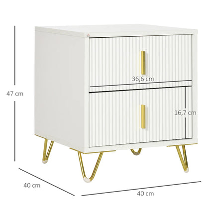 Bedside Table with 2 Drawers Gold Legs Side Table Nightstand Bedroom Furniture
