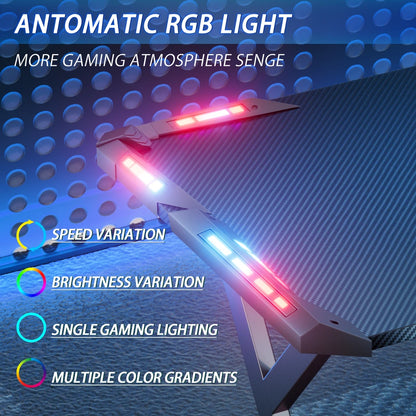Gaming Desk LED RGB Computer Table Workstation w/ Cup Holder & Headphone Hook