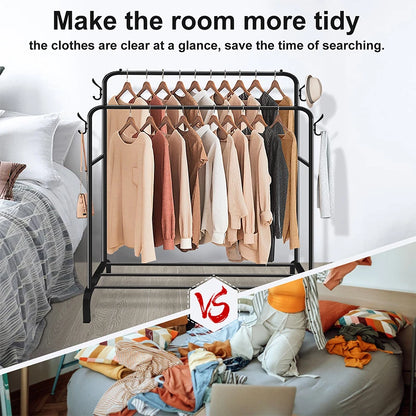 Heavy Duty Double Clothes Rail Hanging Rack Garment Shoes Storage