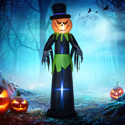 8FT Tall Halloween Inflatable Pumpkin Ghost in A Hat
