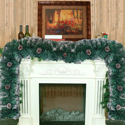 9ft Christmas Garland Snow Flocked With Lights Pinecones Berries Wreath Bushy