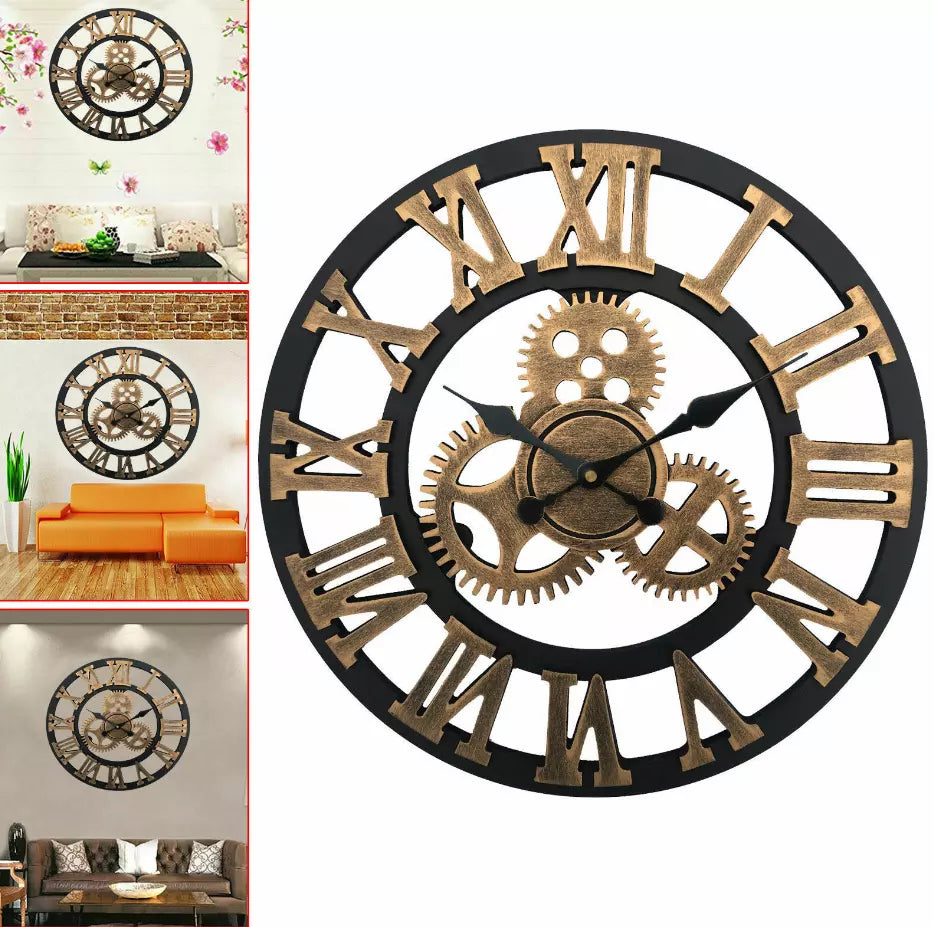 60cm Extra Large Roman Numerals Skeleton Wall Clock Giant Big Open Face Round UK