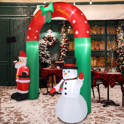 2.4M Christmas Arch Inflatable with Santa & Snowman & LED Lights Outdoor Decor