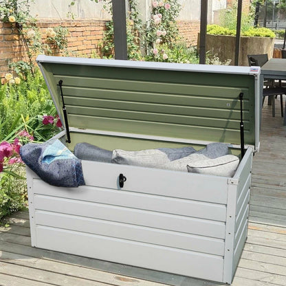 400L Outdoor Garden Storage Metal Steel Chest Cushion Box Case Shed Sit-On Lid