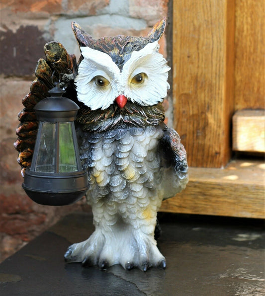 Garden Solar Ornament Owl Bird Light Up LED Lantern Statue Figurine Decor Patio
