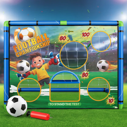 Kids 2in1 Portable Soccer Goal Post Up Football Target Board With Net, Ball Pump