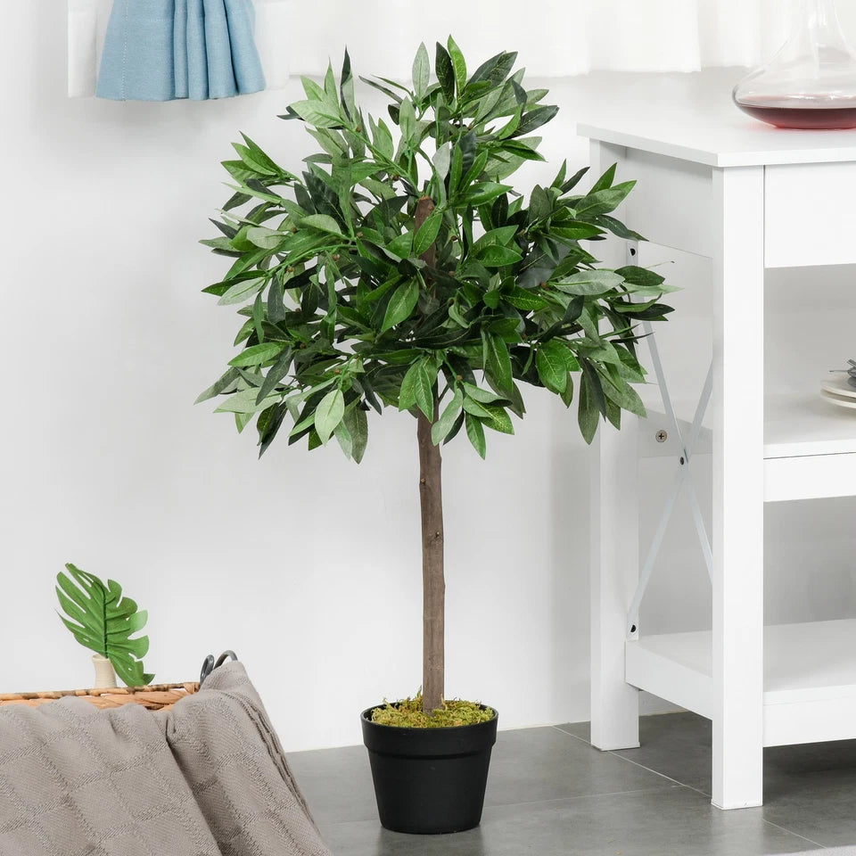 Pair Of 90cm/3FT Artificial Bay Laurel Topiary Trees w/Pot Fake Plant
