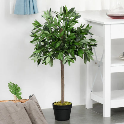 Pair Of 90cm/3FT Artificial Bay Laurel Topiary Trees w/Pot Fake Plant