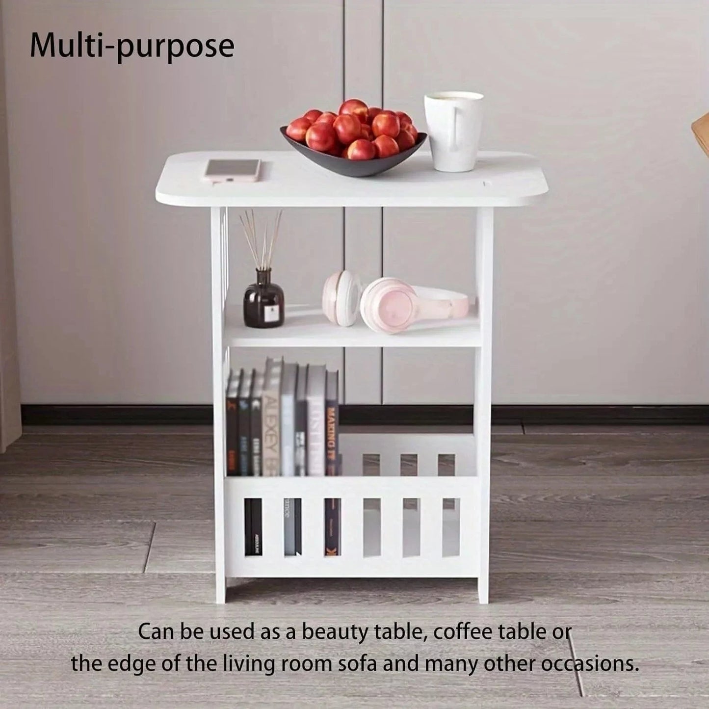 White Small Bedside Table Nightstand Tea Coffee Table Nightstand Storage Shelf