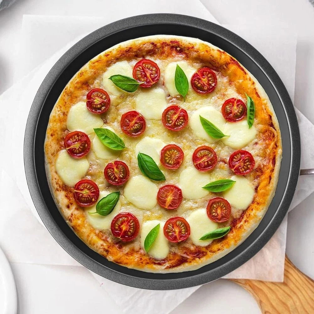 3Pcs Non-Stick Pizza Pan Carbon Steel Pizza Oven Tray Shallow Round Pizza Plate