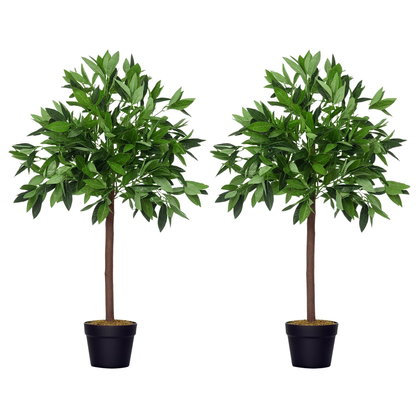 Pair Of 90cm/3FT Artificial Bay Laurel Topiary Trees w/Pot Fake Plant