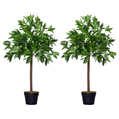 Pair Of 90cm/3FT Artificial Bay Laurel Topiary Trees w/Pot Fake Plant