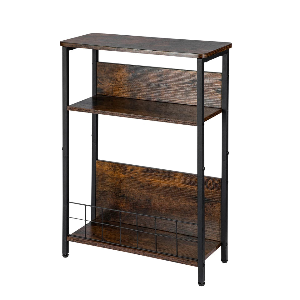 Vintage Narrow Side Table with Storage Shelf, 3 Tier Slim End Table Modern Sofa