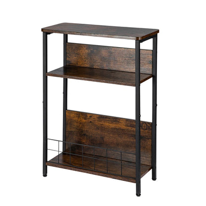 Vintage Narrow Side Table with Storage Shelf, 3 Tier Slim End Table Modern Sofa