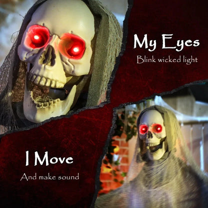6' Halloween Animated Grim Reaper Skeleton, Glowing Eyes