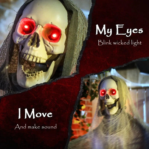 6' Halloween Animated Grim Reaper Skeleton, Glowing Eyes