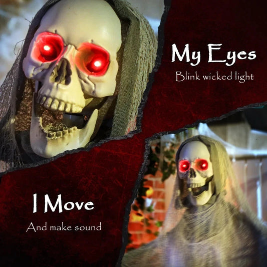 6' Halloween Animated Grim Reaper Skeleton, Glowing Eyes