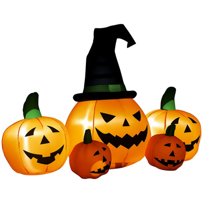 6ft Inflatable Halloween Large Pumpkin in Hat w/ Four Small Pumpkin LED