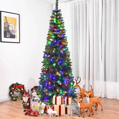 4/5/6/7ft Pencil Slim Christmas Tree with Lights Artificial XMAS Home Decoration