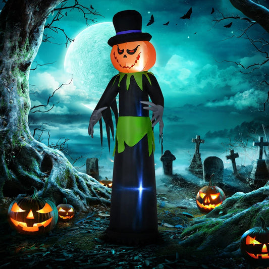 8FT Tall Halloween Inflatable Pumpkin Ghost in A Hat