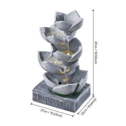 Water Feature Lotus Cascading Fountain With Solar LED Light Outdoor Garden Decor