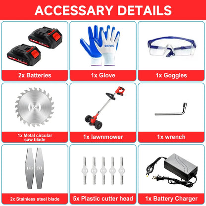 21V Cordless Electric Strimmer Grass Trimmer Weeder Garden Edger 2 Battery Wheel