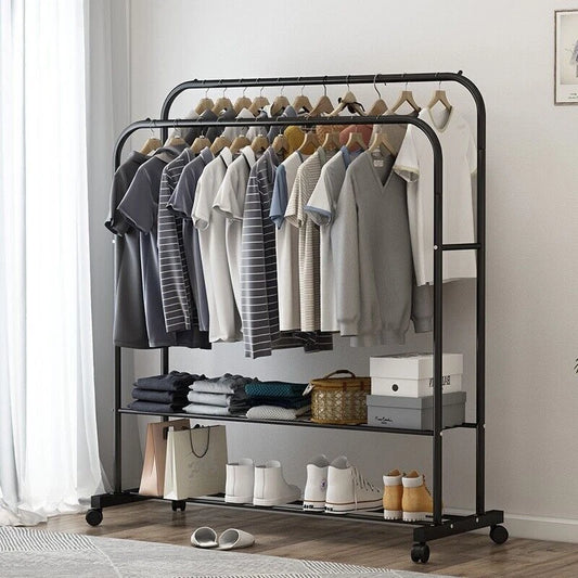 Industrial Pipe Garment Rack Coat Stand Rolling Clothe Rails