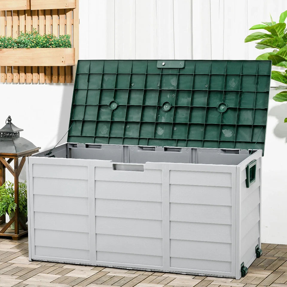 LARGE PLASTIC GARDEN STORAGE BOX OUTDOOR WATERPROOF DECK CONTAINER