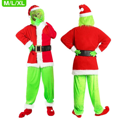 Adult Santa Grinch Costume Xmas Cosplay Men Christmas Santa Fancy Dress Full Set