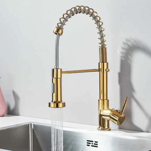 Modern Gold Kitchen Mixer Taps Pull out Spray 360° Mono Single Lever Sink Faucet