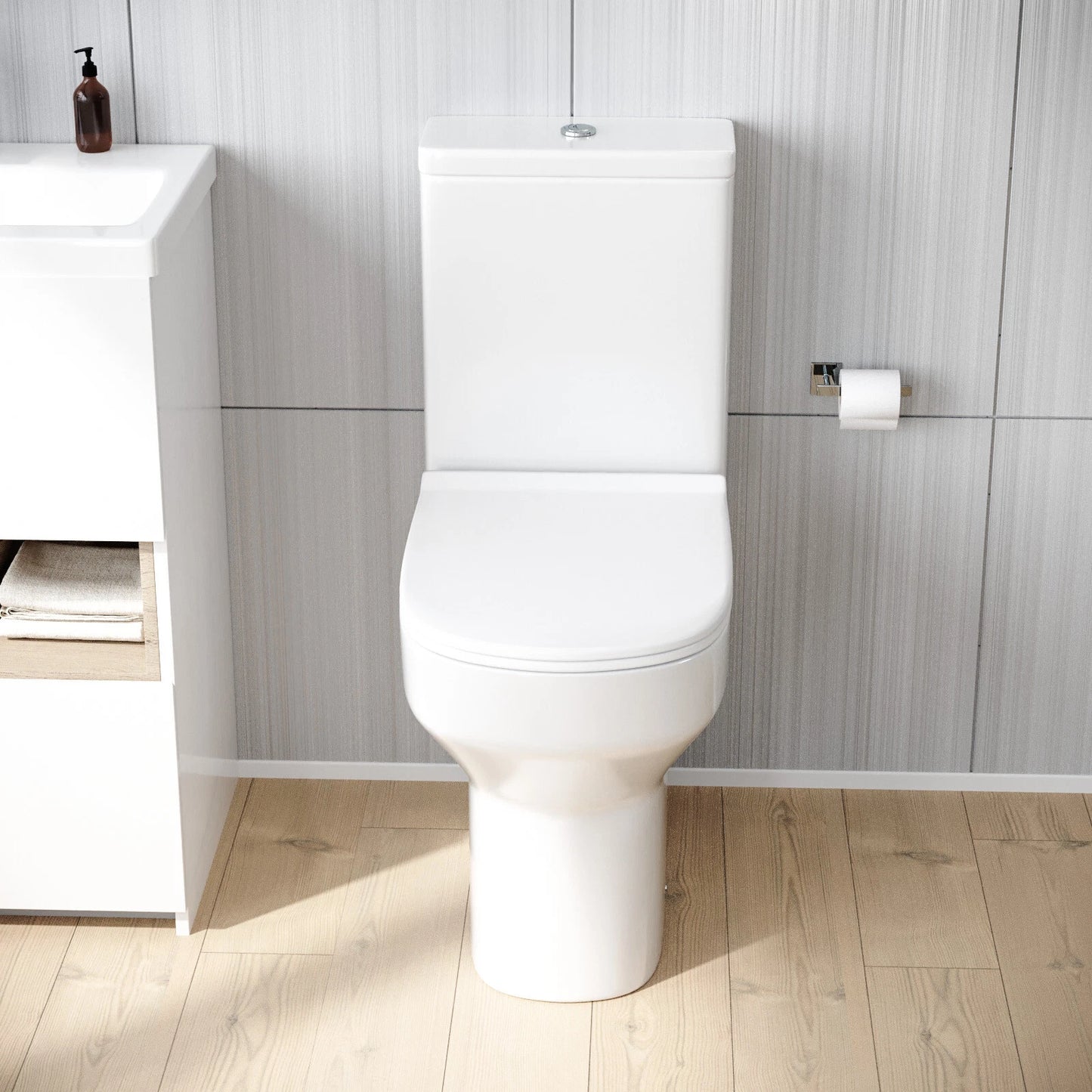 Nes Home Modern Comfort Height Close Coupled Toilet & Cistern & Soft Close Seat