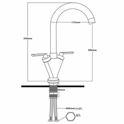 Modern Kitchen Mixer Tap Dual Lever Swivel Spout Mono Chrome Sink Taps Faucet