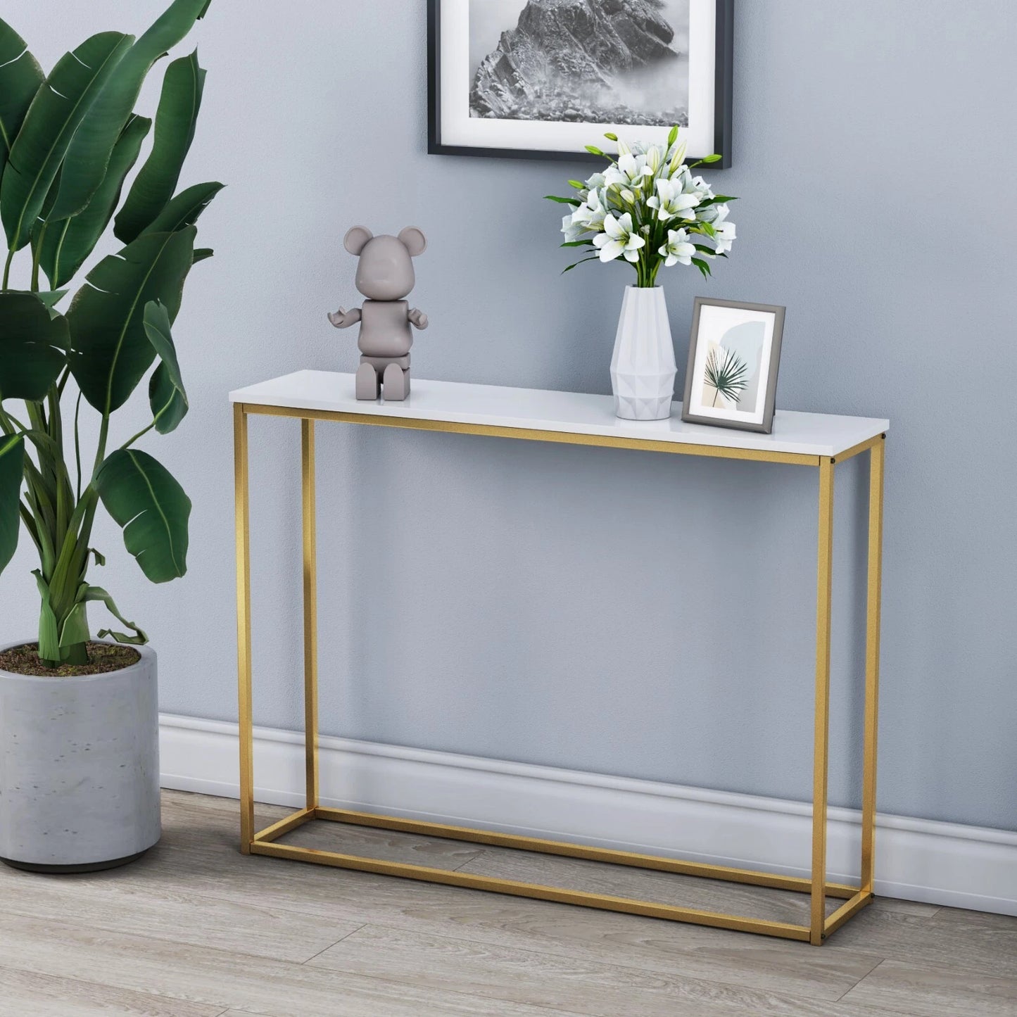 Wooden Free Standing Hallway Console Table Living Room Shelf Display Metal Legs