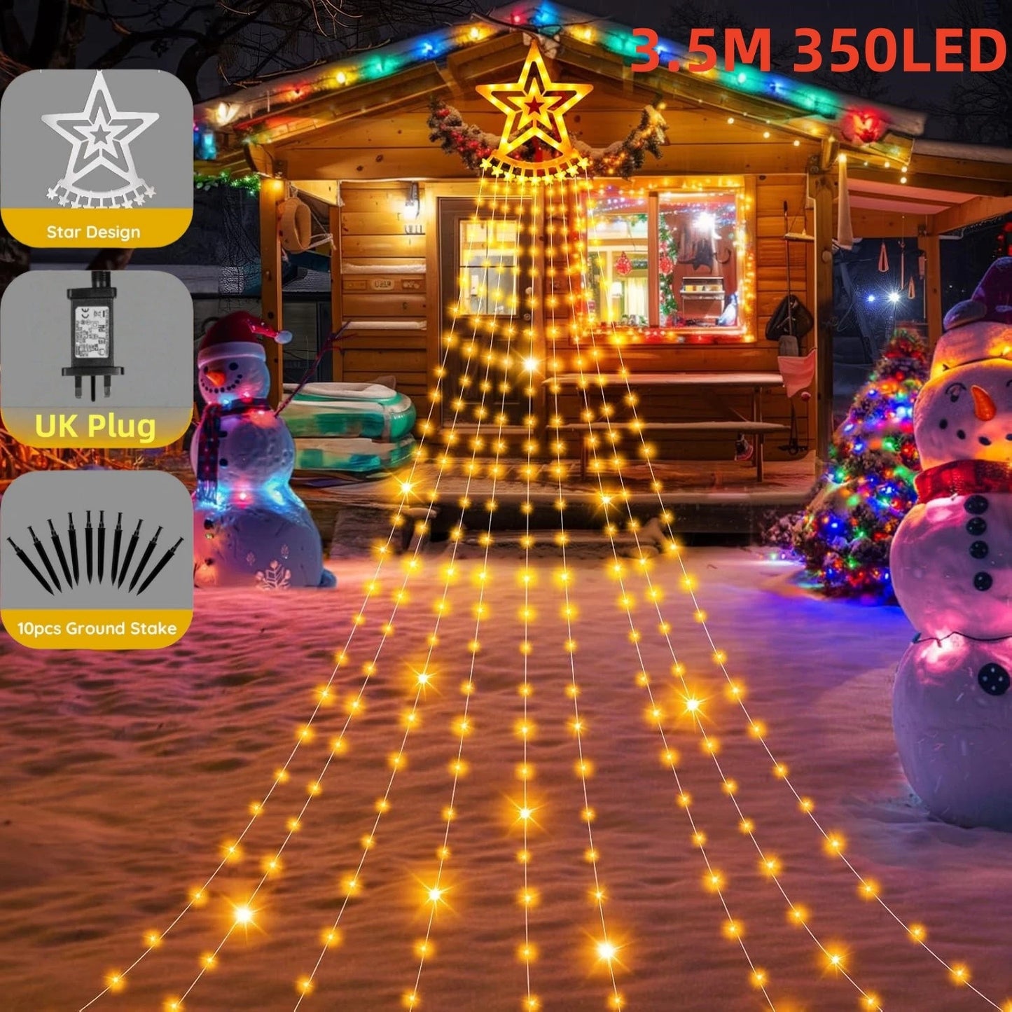 Christmas Tree Decorations Outdoor Star String Waterfall Lights 350LED Xmas Tree