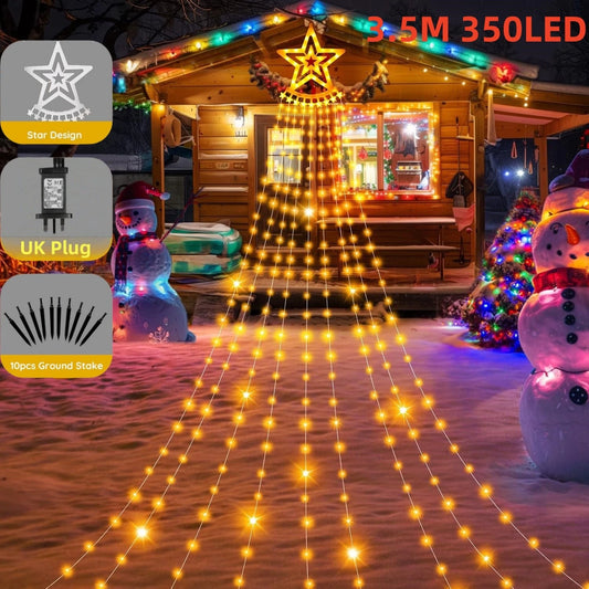 Christmas Tree Decorations Outdoor Star String Waterfall Lights 350LED Xmas Tree
