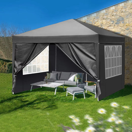3x3M Heavy Duty Gazebo Marquee Popup Waterproof Garden Party Tent 4 WallSides
