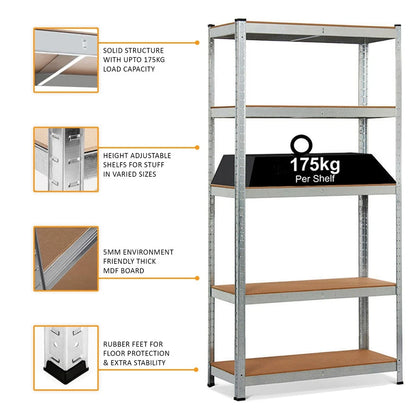 4x Metal 5 Tier Garage Shelves Shelving Unit Racking Storage 180 x 90 x 40cm