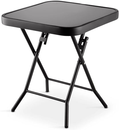 Garden Furniture Glass Top Side Table Patio Rattan Foldable Drinks Coffee Black