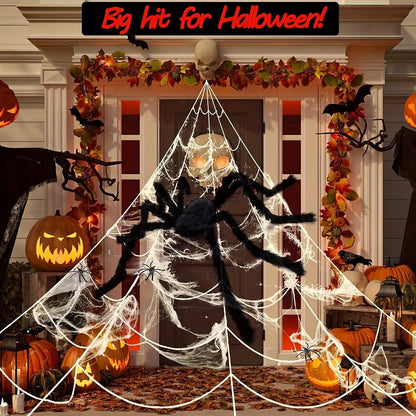 2M Big Spider+5M Web Set Halloween Haunted House Prop Indoor Outdoor Home Decor