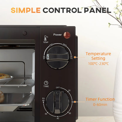 Mini Oven 9L Countertop Toaster Oven with Timer Control 750W Black