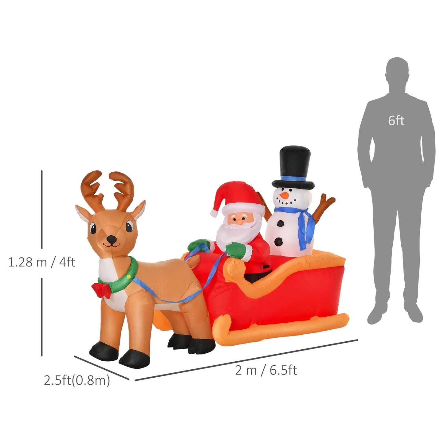 6.5ft Christmas Inflatable Santa Claus on Sleigh Deer LED Lighted for Decoration