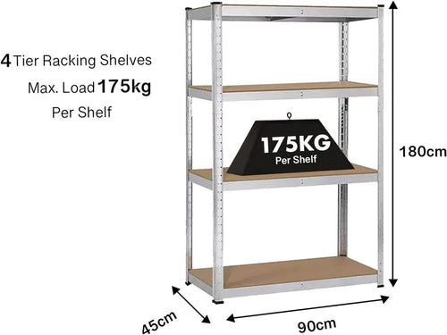 4 Tier Racking Shelf 180x90x45cm Heavy Duty Garage Shelving Storage Shelves Unit