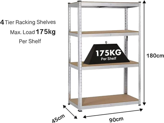 4 Tier Racking Shelf 180x90x45cm Heavy Duty Garage Shelving Storage Shelves Unit