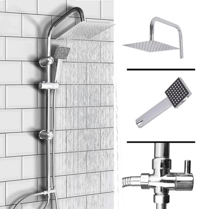 Shower Kit Twin Head 2 Mixer Shower Heads Rail Hose Riser Square Bathroom Set