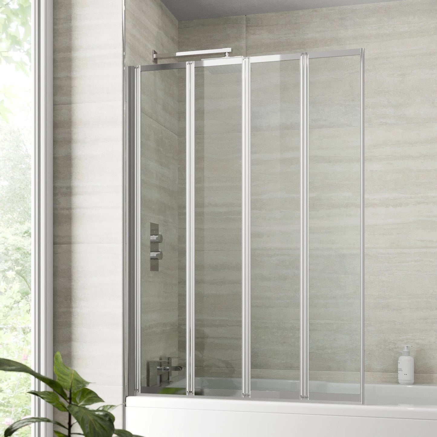 Bathroom 4 Panel Folding Bath Shower Screen Chrome 1000mm Reversible 4mm Glass